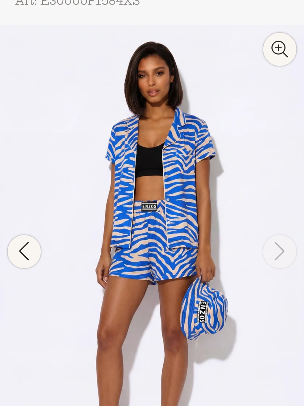 ENZOS wavy Blue Zebra-Print Short Set - Women L